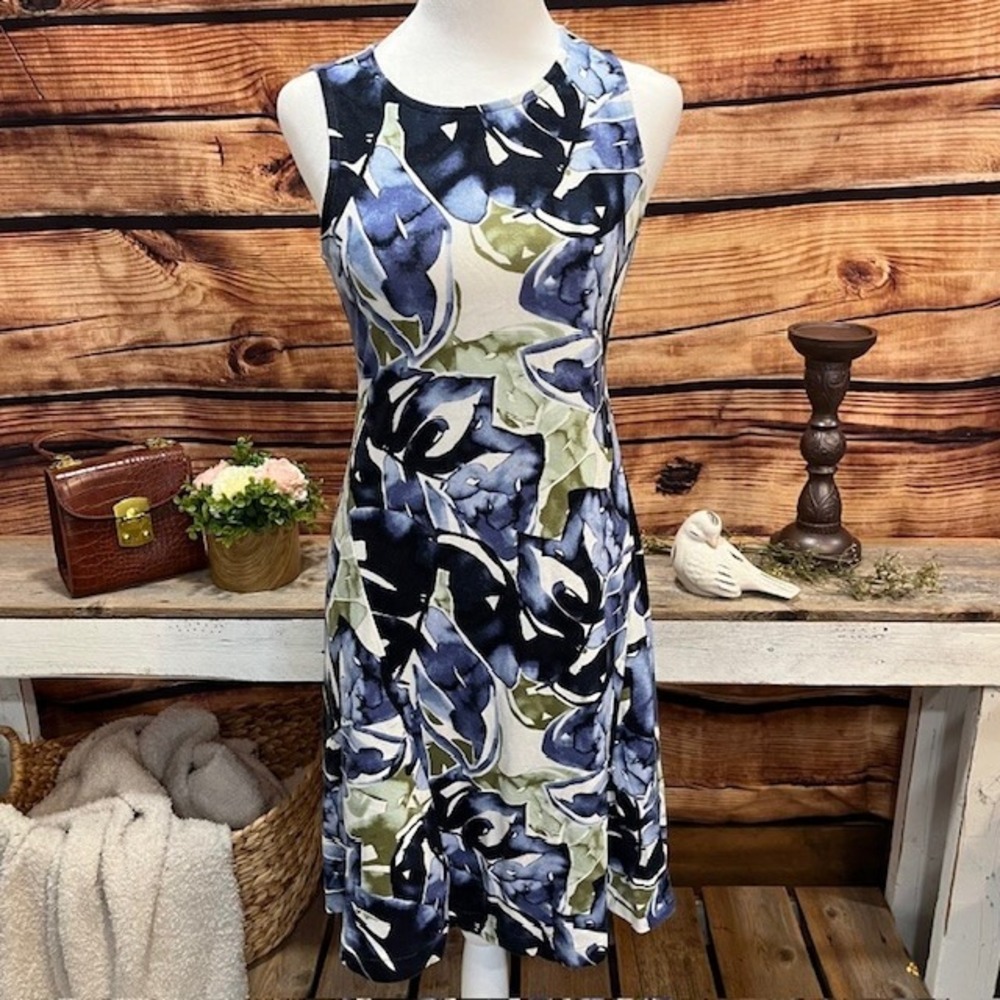 Ann Taylor Womens Sleeveless Navy Green Leaf Maxi Dress Size SP